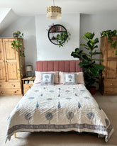 BLUE PALM REVERSIBLE KANTHA QUILT