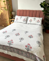 ROSE & PALM MOTIF JUTE THROW & PILLOWSHAMS SET