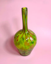 TALL GREEN SPECKLED BLOWN GLASS VASE