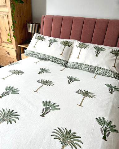 GREEN PALM DUVET COVER & PILLOWCASE SET