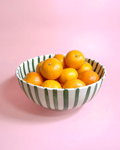 GREEN STRIPE PORCELAIN SALAD BOWL