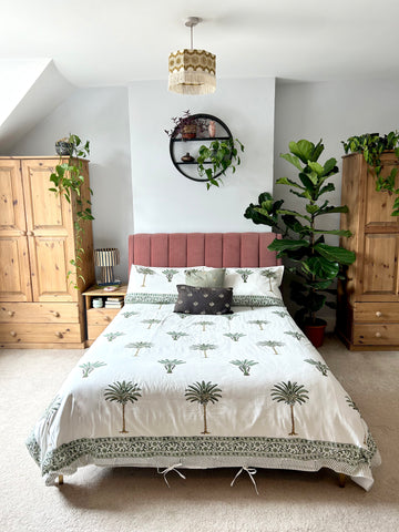 GREEN PALM DUVET COVER & PILLOWCASE SET