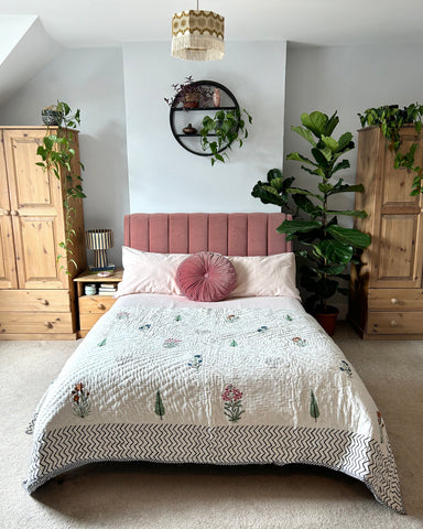 REVERSIBLE ZIGZAG & FLORAL MOTIF KANTHA QUILT