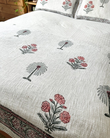 ROSE & PALM MOTIF JUTE THROW & PILLOWSHAMS SET
