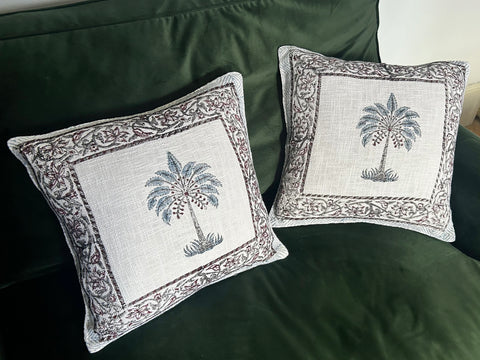 HAND BLOCK PRINTED COTTON JUTE CUSHION COVERS