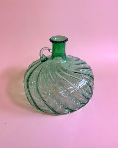 GREEN BLOWN GLASS HOBNAIL VASE
