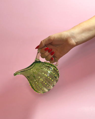 GREEN BLOWN GLASS HOBNAIL JUG