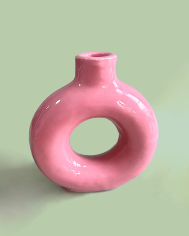 PINK GLAZED MINI DOUGHNUT VASE
