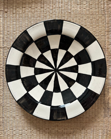 HAND- PAINTED CHECKER BOARD SIDE PLATE