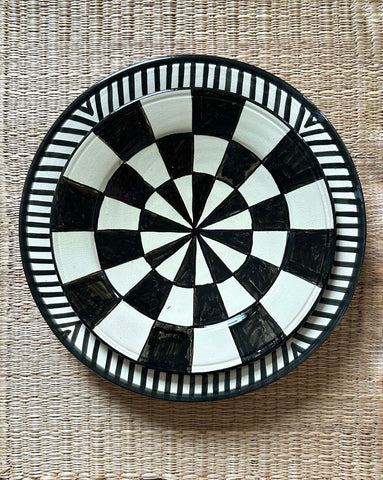 HAND- PAINTED CHECKER BOARD SIDE PLATE