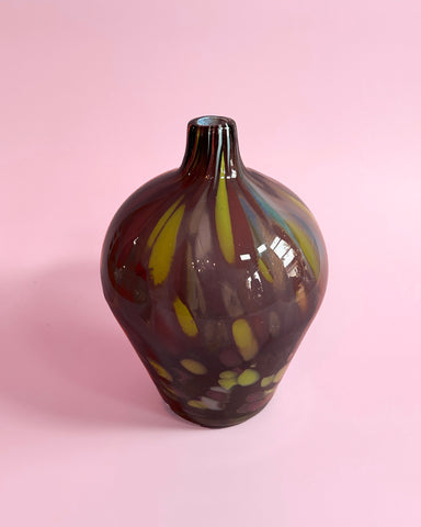 MEDIUM PURPLE SPECKLED BLOWN GLASS VASE