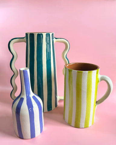 WAVY HANDLE LARGE  STRIPE TERRACOTTA VASE