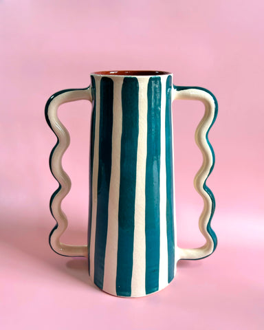 WAVY HANDLE LARGE  STRIPE TERRACOTTA VASE